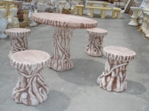 Mesa y taburetes de Tronco 85 cm diámetro